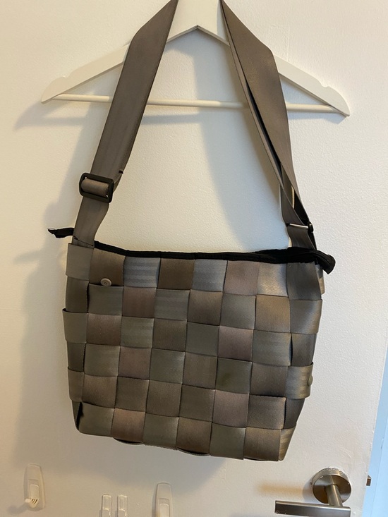 Handbags - Woven Gray Crossbody Shoulder Bag made of car seat belts!
